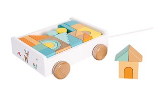 Lelin® Houten Trek-en Blokkenkar - 26 Blokken